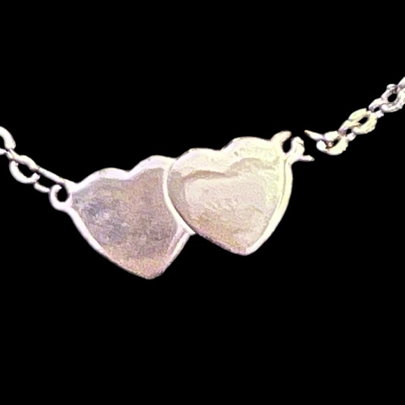 Double Heart "Sarah" Engraved Silver Tone Necklace - Picture 3 of 3